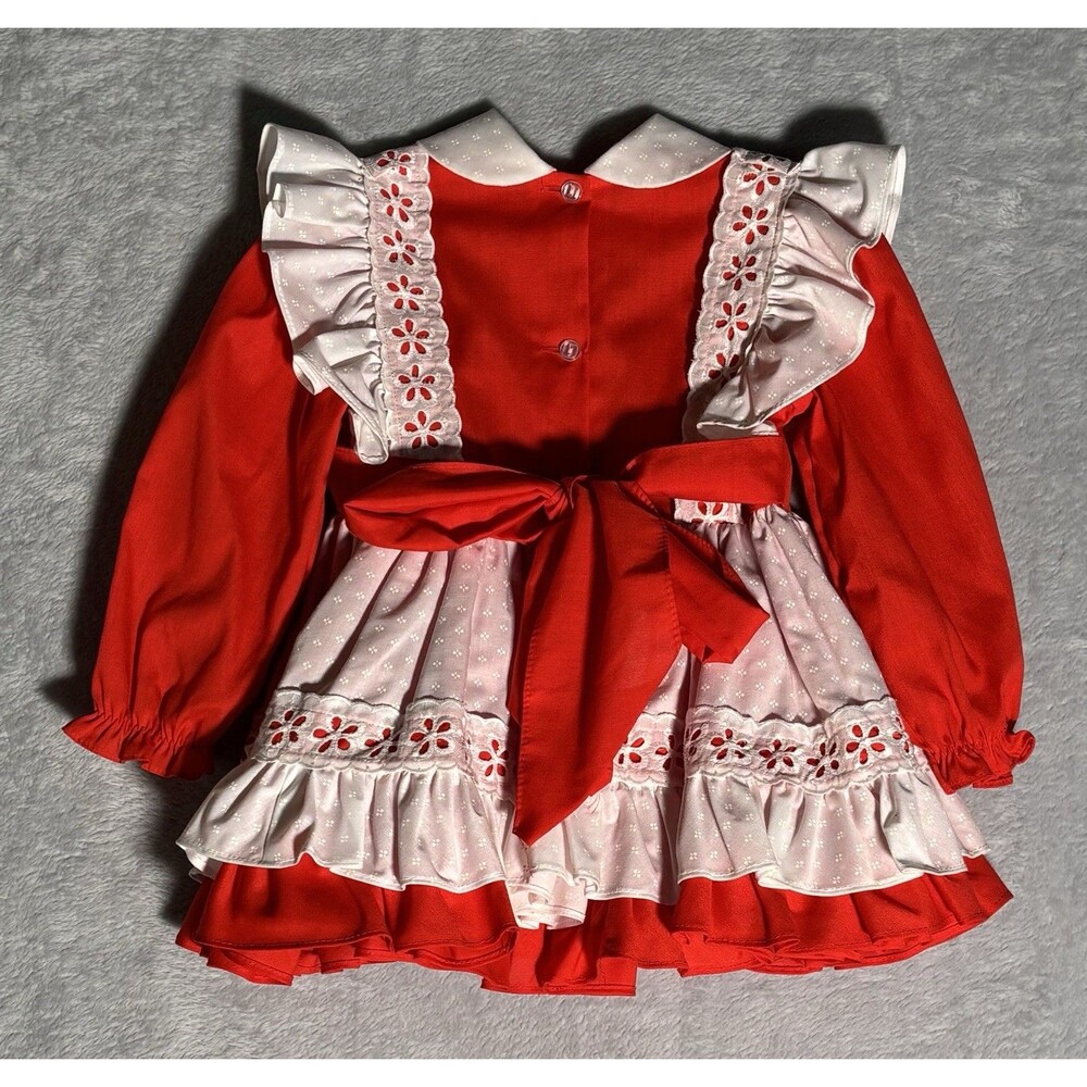 VTG Lilo Circle Dress Red Eyelet Lace Pageant Pinafore Crinoline Twirl Holiday - Picture 3 of 9